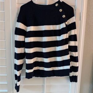 Sezane - Size S - Navy and White Striped Sweater with Golden Buttons